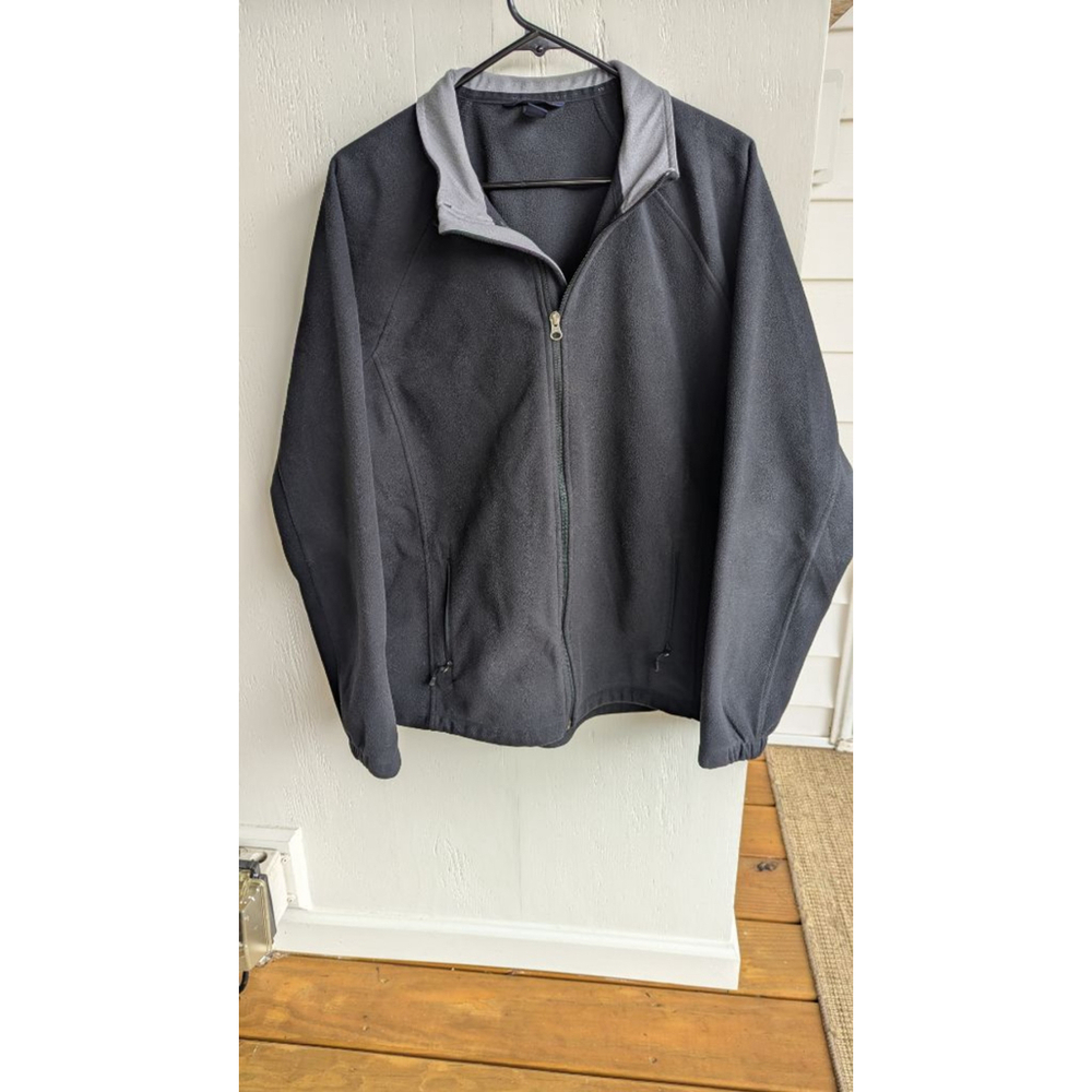 Women's Lands' End Black & Grey Full-Zip Fleece Jacket Size L
